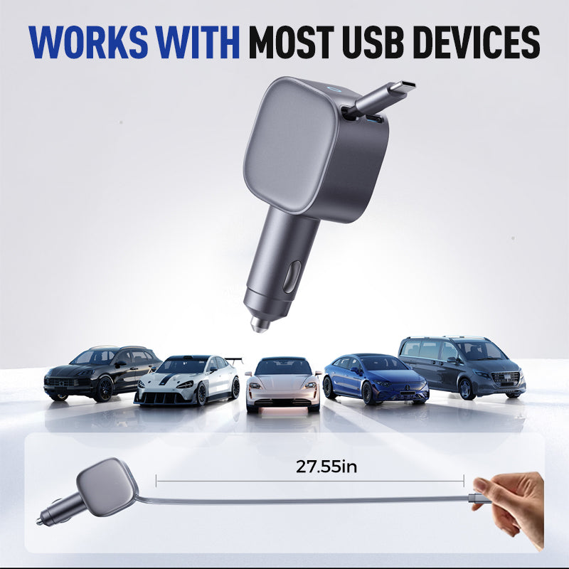 Chargeur de Voiture Compact à Câble Rétractable📢📢3 dernières heures : Grande vente⏰⏰